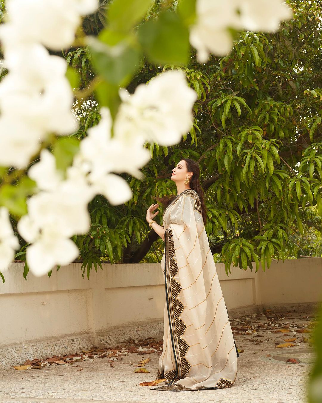 Bollywood Actress Dia Mirza in Traditional White Saree